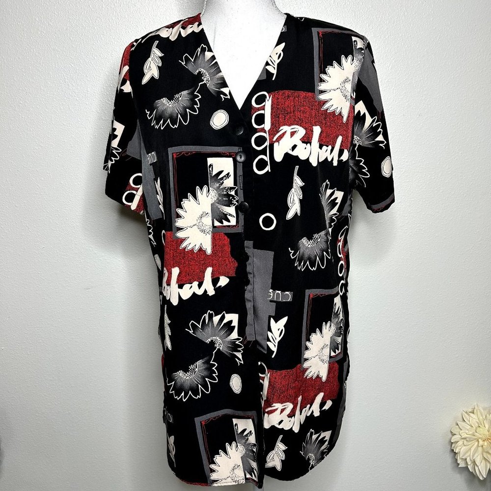 Alice Stuart Floral Geometric Button Front Top